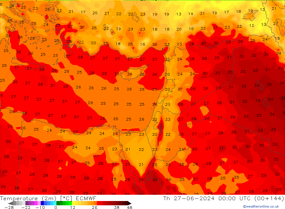 Temperatuurkaart (2m) ECMWF do 27.06.2024 00 UTC