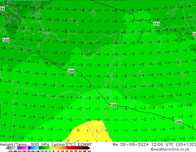 Z500/Rain (+SLP)/Z850 ECMWF Mi 26.06.2024 12 UTC