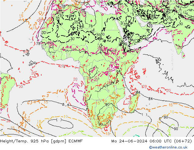 Height/Temp. 925 hPa ECMWF Po 24.06.2024 06 UTC