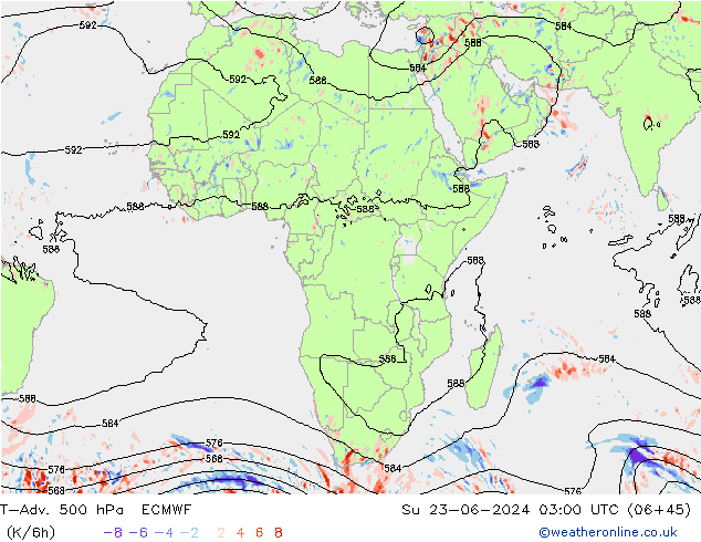 T-Adv. 500 гПа ECMWF Вс 23.06.2024 03 UTC