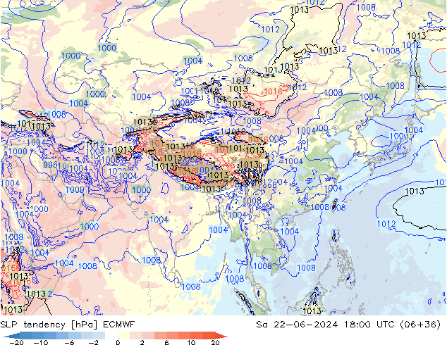 Druktendens (+/-) ECMWF za 22.06.2024 18 UTC