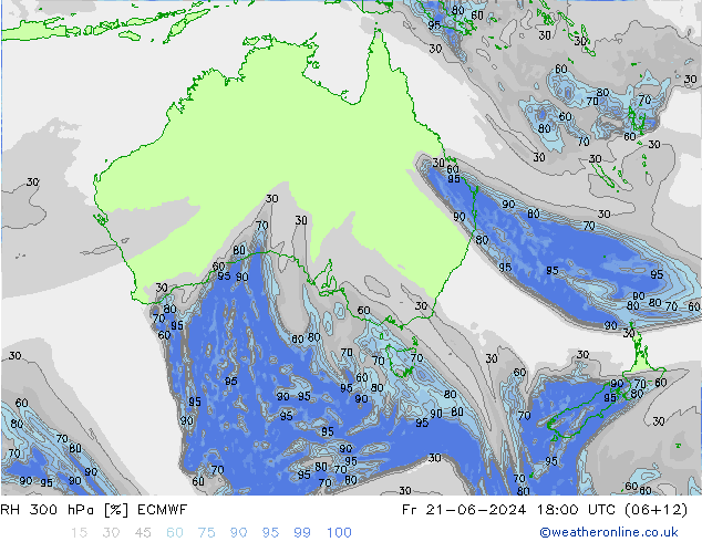 RH 300 hPa ECMWF Fr 21.06.2024 18 UTC