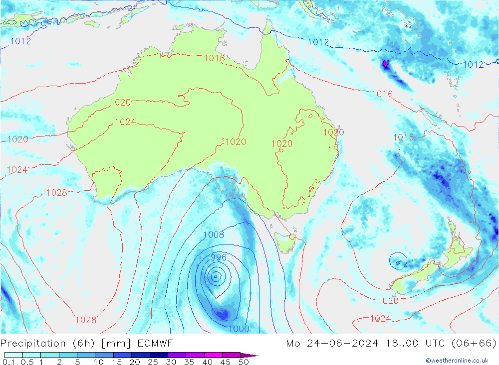 Z500/Rain (+SLP)/Z850 ECMWF lun 24.06.2024 00 UTC