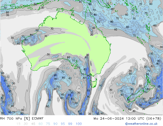 RH 700 гПа ECMWF пн 24.06.2024 12 UTC