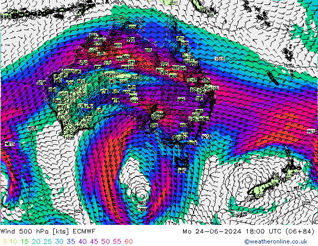 Wind 500 hPa ECMWF Mo 24.06.2024 18 UTC