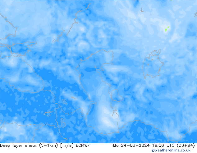 Deep layer shear (0-1km) ECMWF Seg 24.06.2024 18 UTC