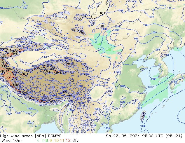 High wind areas ECMWF Sa 22.06.2024 06 UTC