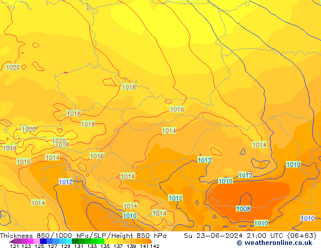 850-1000 hPa Kalınlığı ECMWF Paz 23.06.2024 21 UTC