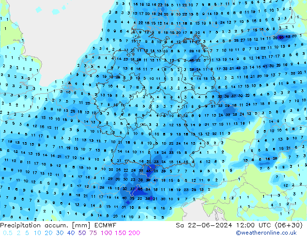 Totale neerslag ECMWF za 22.06.2024 12 UTC