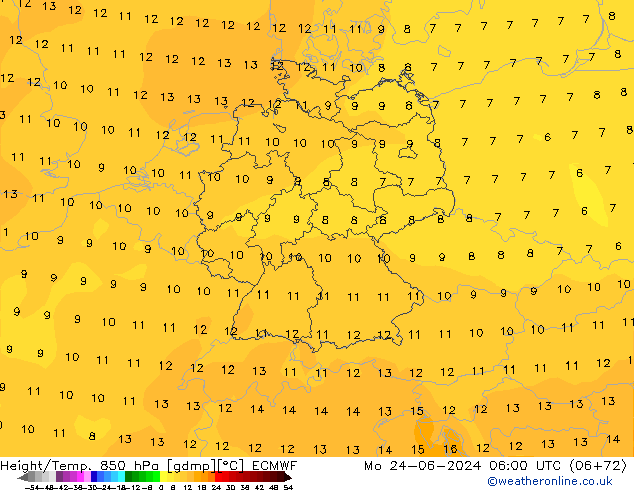 Z500/Rain (+SLP)/Z850 ECMWF Mo 24.06.2024 06 UTC