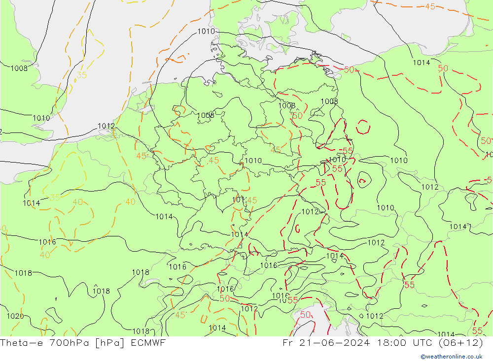 Theta-e 700hPa ECMWF ven 21.06.2024 18 UTC