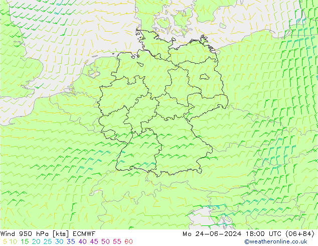 wiatr 950 hPa ECMWF pon. 24.06.2024 18 UTC