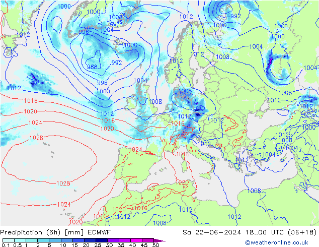 Z500/Rain (+SLP)/Z850 ECMWF So 22.06.2024 00 UTC