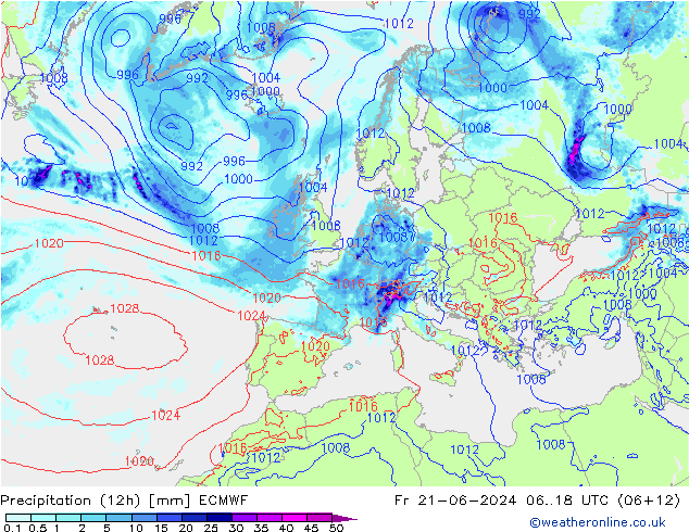 Precipitación (12h) ECMWF vie 21.06.2024 18 UTC