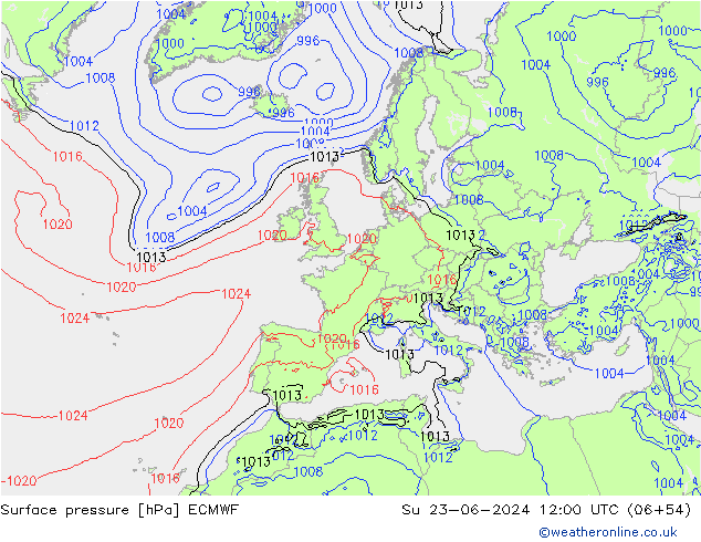 Surface pressure ECMWF Su 23.06.2024 12 UTC