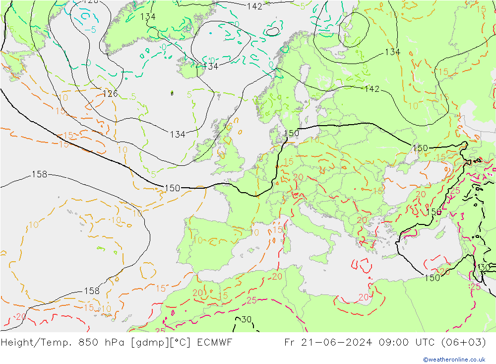 Height/Temp. 850 hPa ECMWF 星期五 21.06.2024 09 UTC