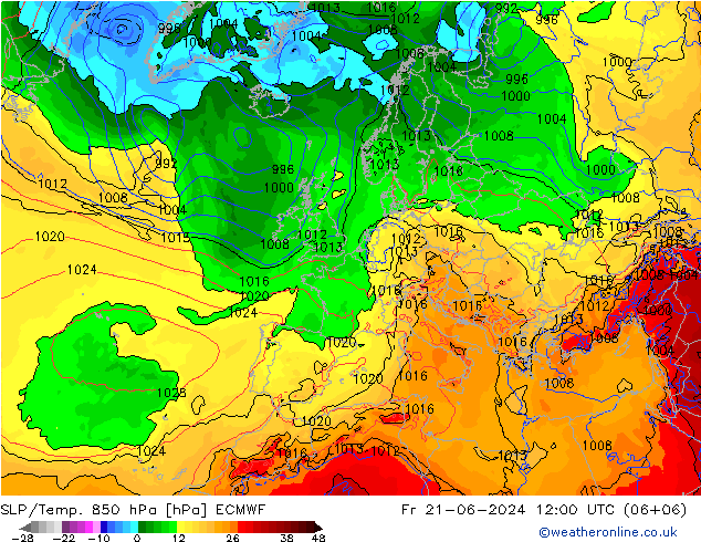 SLP/Temp. 850 hPa ECMWF 星期五 21.06.2024 12 UTC