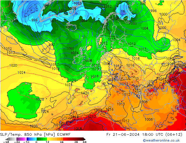 SLP/Temp. 850 hPa ECMWF Fr 21.06.2024 18 UTC