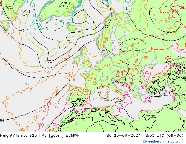 Height/Temp. 925 гПа ECMWF Вс 23.06.2024 18 UTC