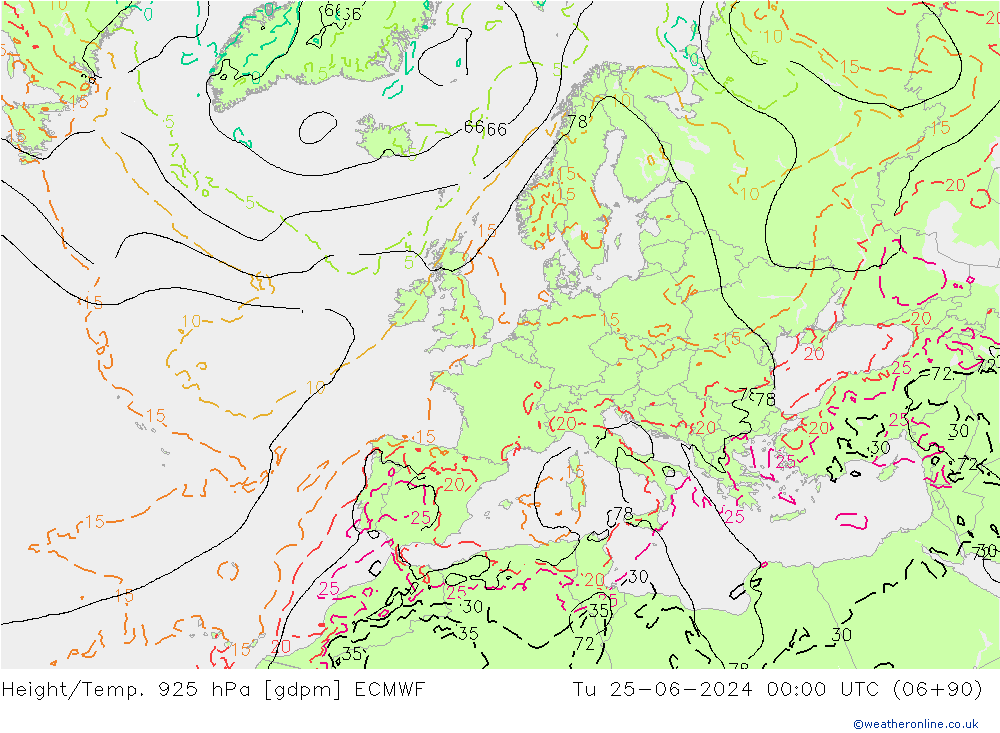 Height/Temp. 925 гПа ECMWF вт 25.06.2024 00 UTC
