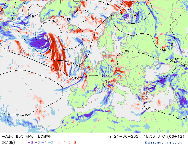 T-Adv. 850 hPa ECMWF 星期五 21.06.2024 18 UTC