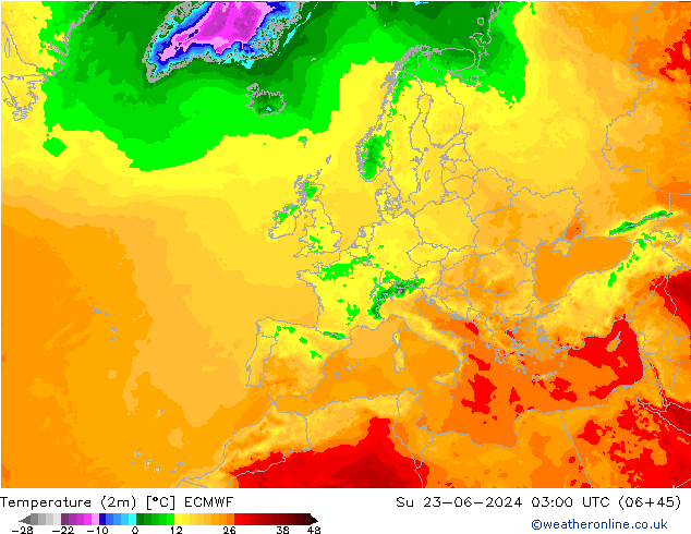 Temperature (2m) ECMWF Ne 23.06.2024 03 UTC