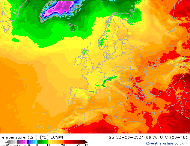 Temperature (2m) ECMWF Su 23.06.2024 06 UTC