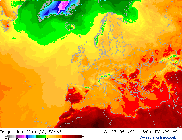 Sıcaklık Haritası (2m) ECMWF Paz 23.06.2024 18 UTC