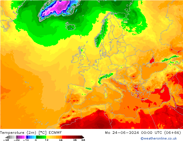 Temperatura (2m) ECMWF lun 24.06.2024 00 UTC