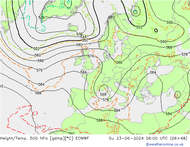 Z500/Rain (+SLP)/Z850 ECMWF Dom 23.06.2024 06 UTC
