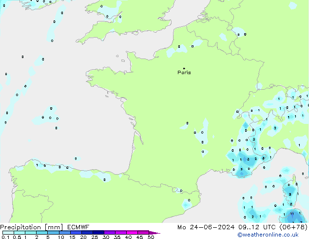 Precipitation ECMWF Mo 24.06.2024 12 UTC