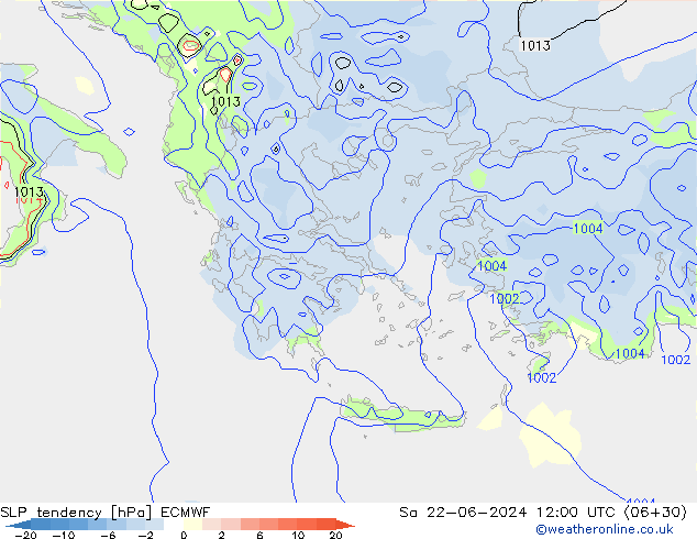 Tendance de pression  ECMWF sam 22.06.2024 12 UTC