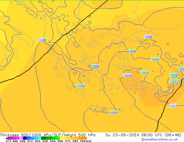 Thck 500-1000hPa ECMWF Su 23.06.2024 06 UTC