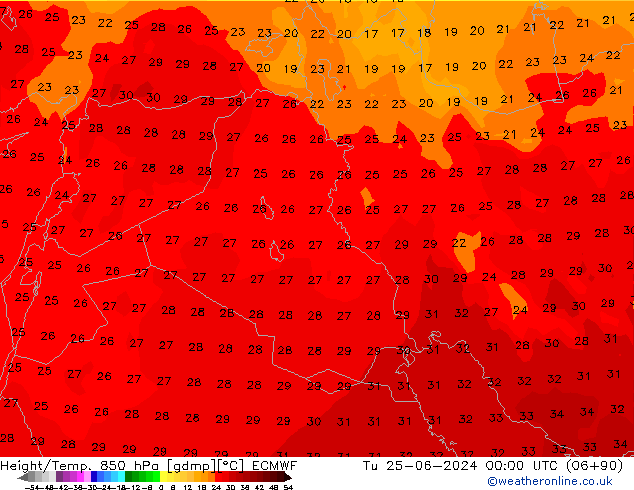 Yükseklik/Sıc. 850 hPa ECMWF Sa 25.06.2024 00 UTC