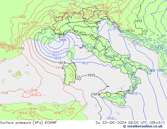 приземное давление ECMWF Вс 23.06.2024 09 UTC