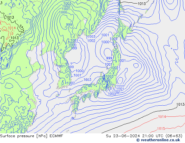 Pressione al suolo ECMWF dom 23.06.2024 21 UTC