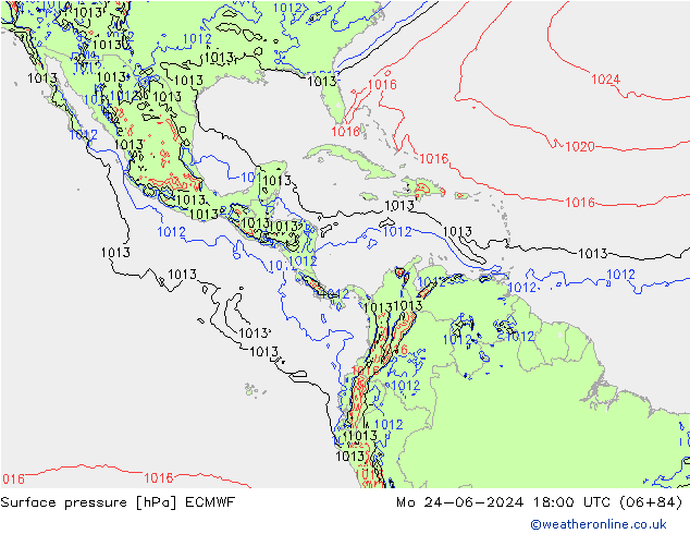 pressão do solo ECMWF Seg 24.06.2024 18 UTC