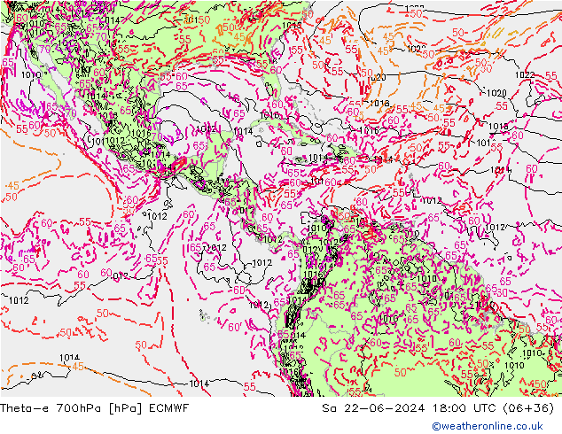 Theta-e 700гПа ECMWF сб 22.06.2024 18 UTC