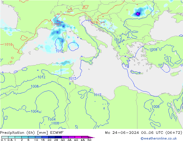 opad (6h) ECMWF pon. 24.06.2024 06 UTC