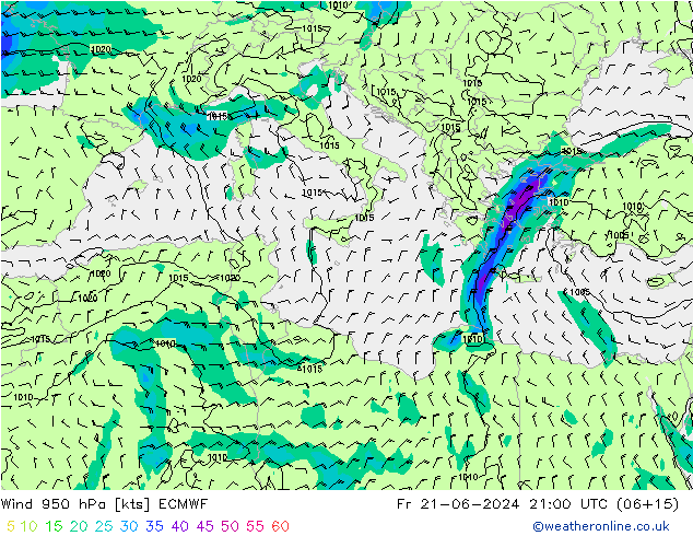 Vento 950 hPa ECMWF Sex 21.06.2024 21 UTC