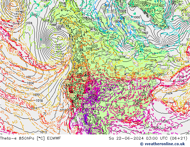 Theta-e 850hPa ECMWF 星期六 22.06.2024 03 UTC