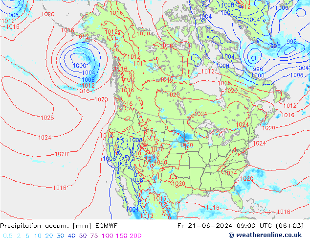 Precipitation accum. ECMWF пт 21.06.2024 09 UTC