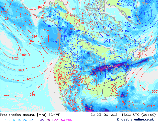 Precipitation accum. ECMWF Su 23.06.2024 18 UTC