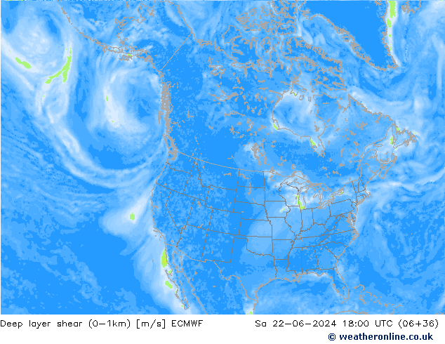 Deep layer shear (0-1km) ECMWF  22.06.2024 18 UTC