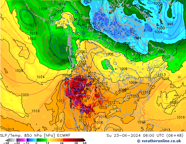 SLP/Temp. 850 hPa ECMWF  23.06.2024 06 UTC