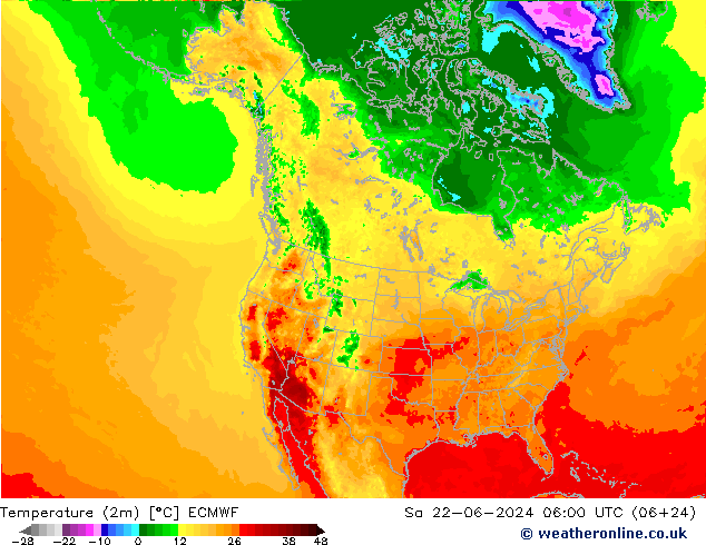 Temperature (2m) ECMWF Sa 22.06.2024 06 UTC