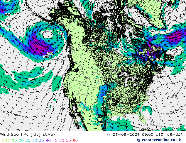 Vent 850 hPa ECMWF ven 21.06.2024 09 UTC