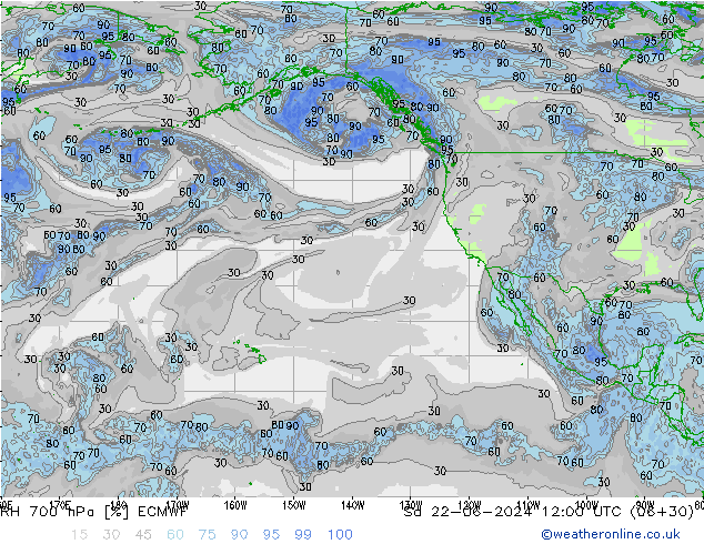 RH 700 hPa ECMWF so. 22.06.2024 12 UTC