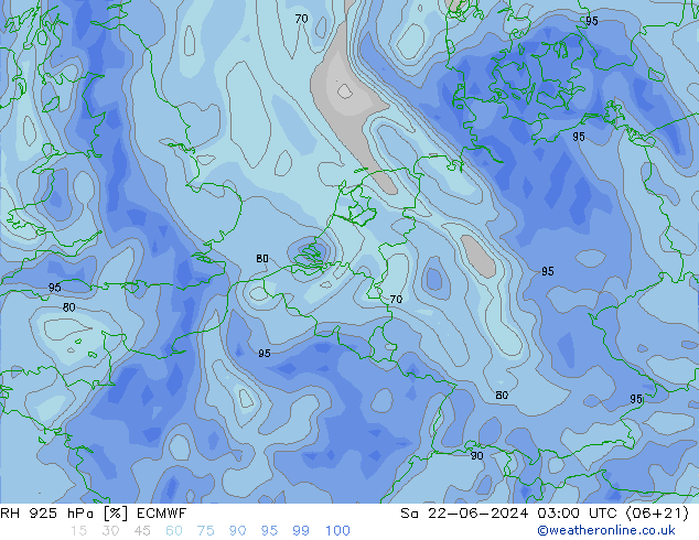 RH 925 hPa ECMWF Sa 22.06.2024 03 UTC