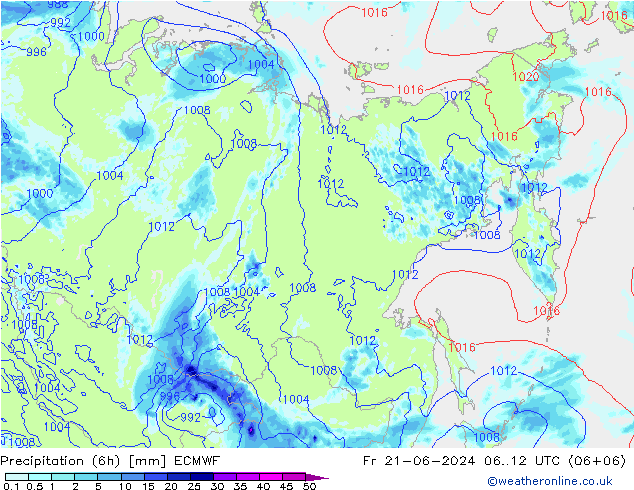 Precipitazione (6h) ECMWF ven 21.06.2024 12 UTC